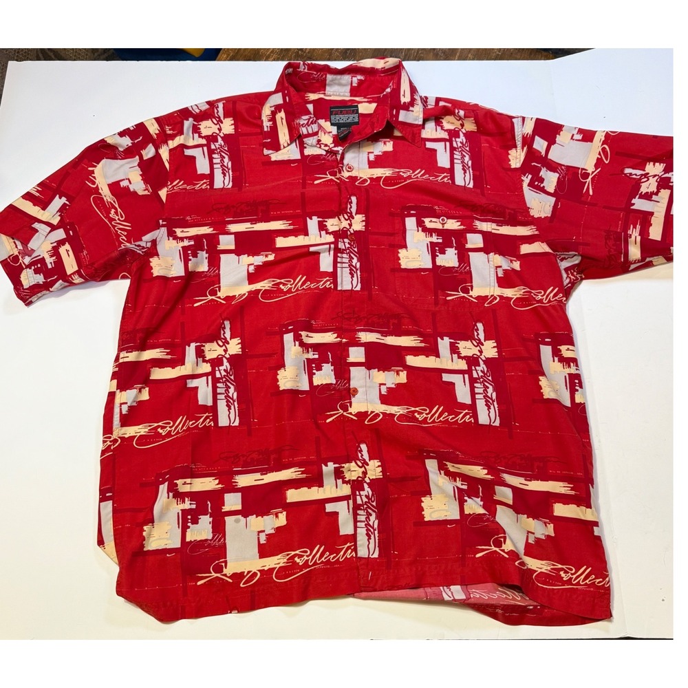 "FUBU‎ Button Up Shirt XXL Red Y2K Hip Hop Streetwear Short Sleeve"